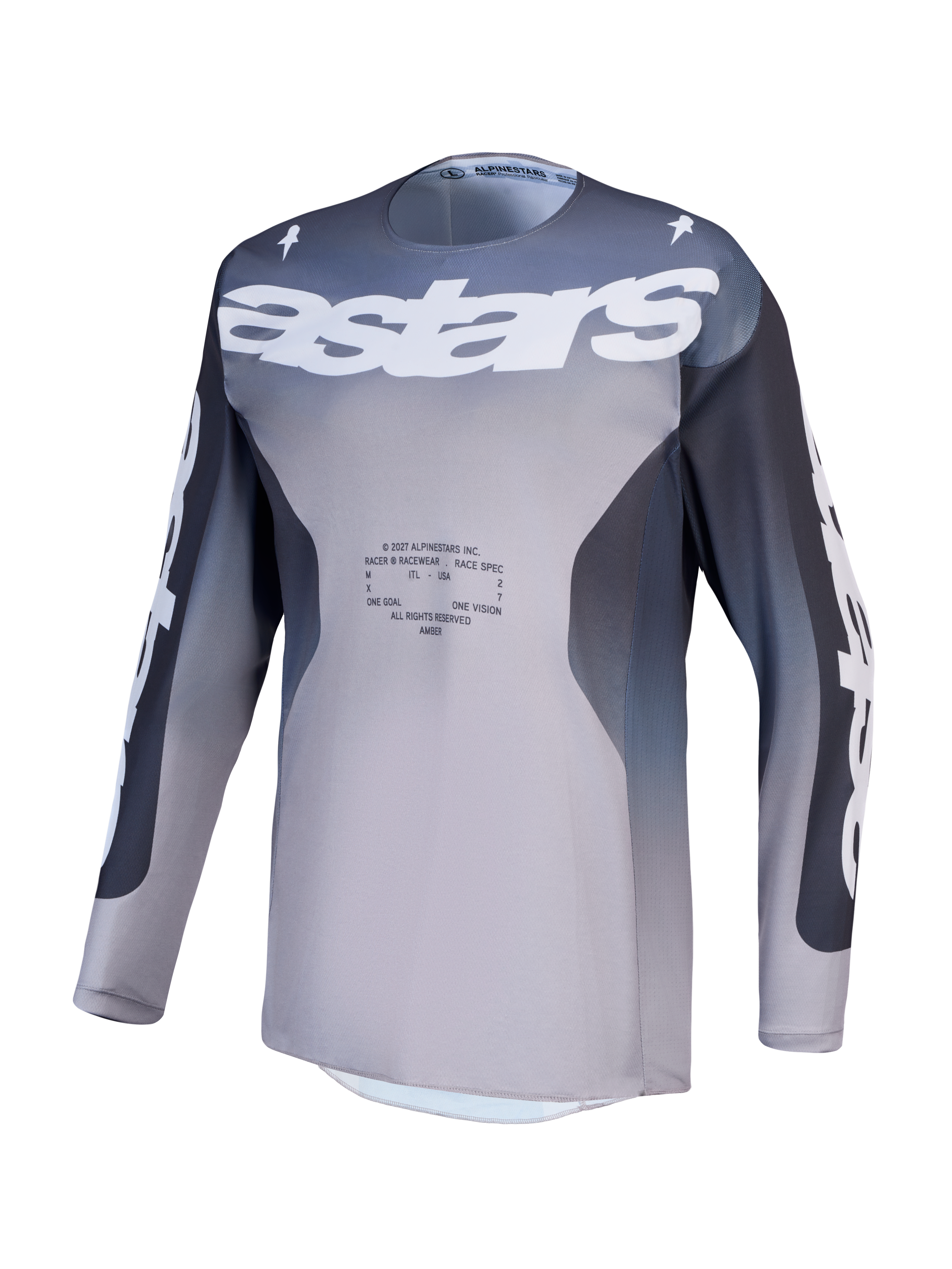 Alpinestars Racer Amber Jersey, jersey de motocross para hombre, gris y lila claro, tejido técnico ligero y transpirable, ideal para conducción off-road
