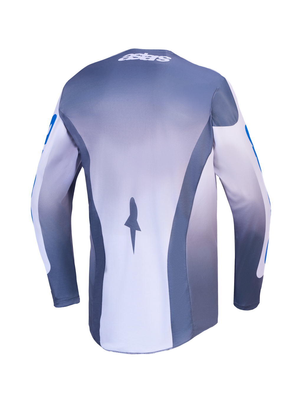 Alpinestars Jersey Racer Amber AND Racer Amber Gear Set, jersey de motocross para hombre, gris ceniza y azul UCLA, vista trasera con paneles de malla transpirable.