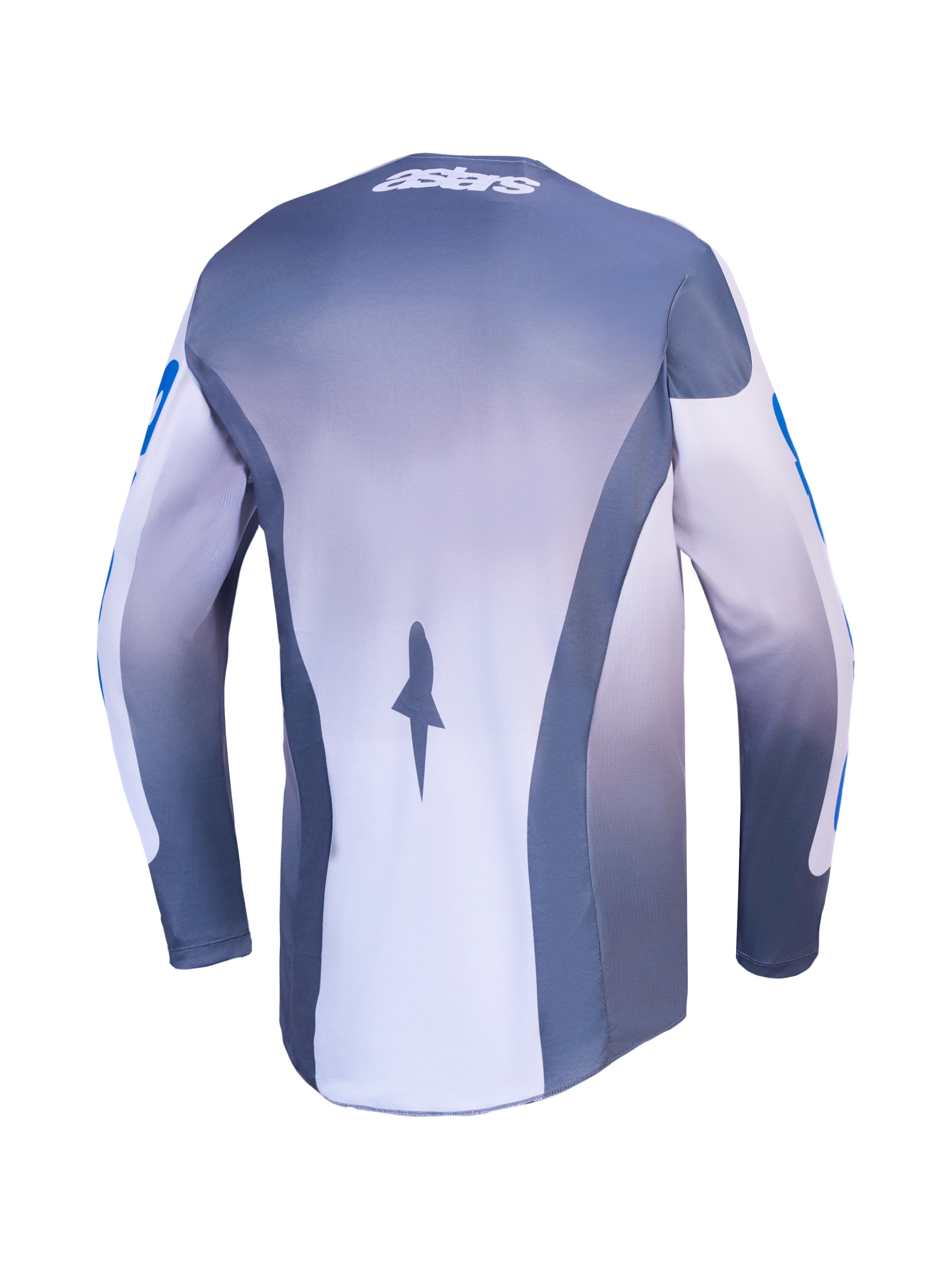 Alpinestars Jersey Racer Amber AND Racer Amber Gear Set, jersey de motocross para hombre, gris ceniza y azul UCLA, vista trasera con paneles de malla transpirable.