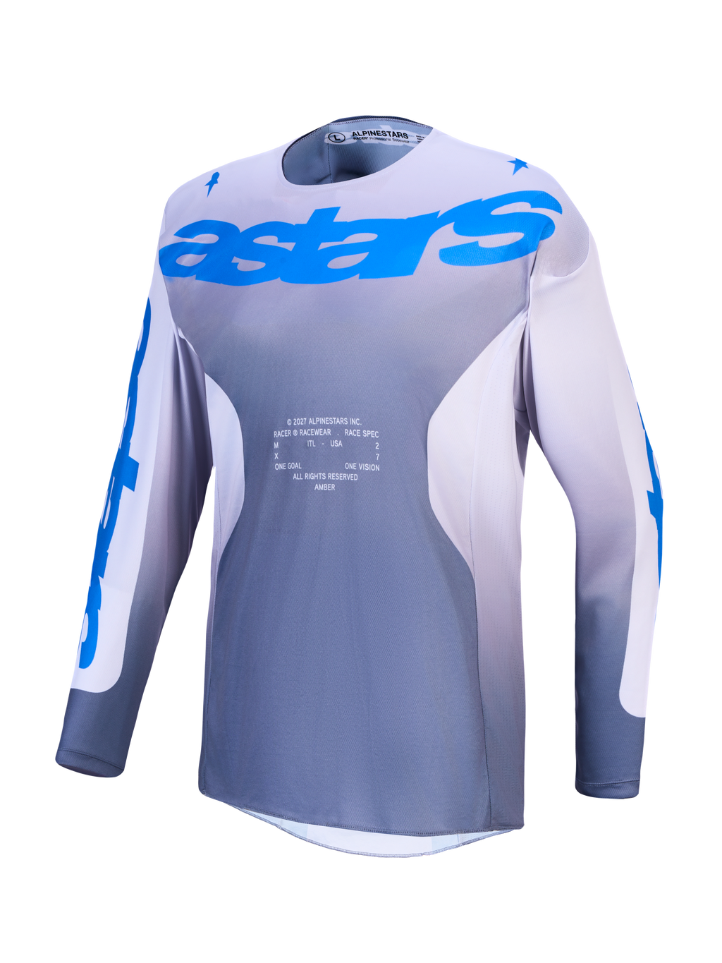 Alpinestars Racer Amber, jersey de motocross para hombre, gris y azul, polifabricado ventilado que absorbe la humedad