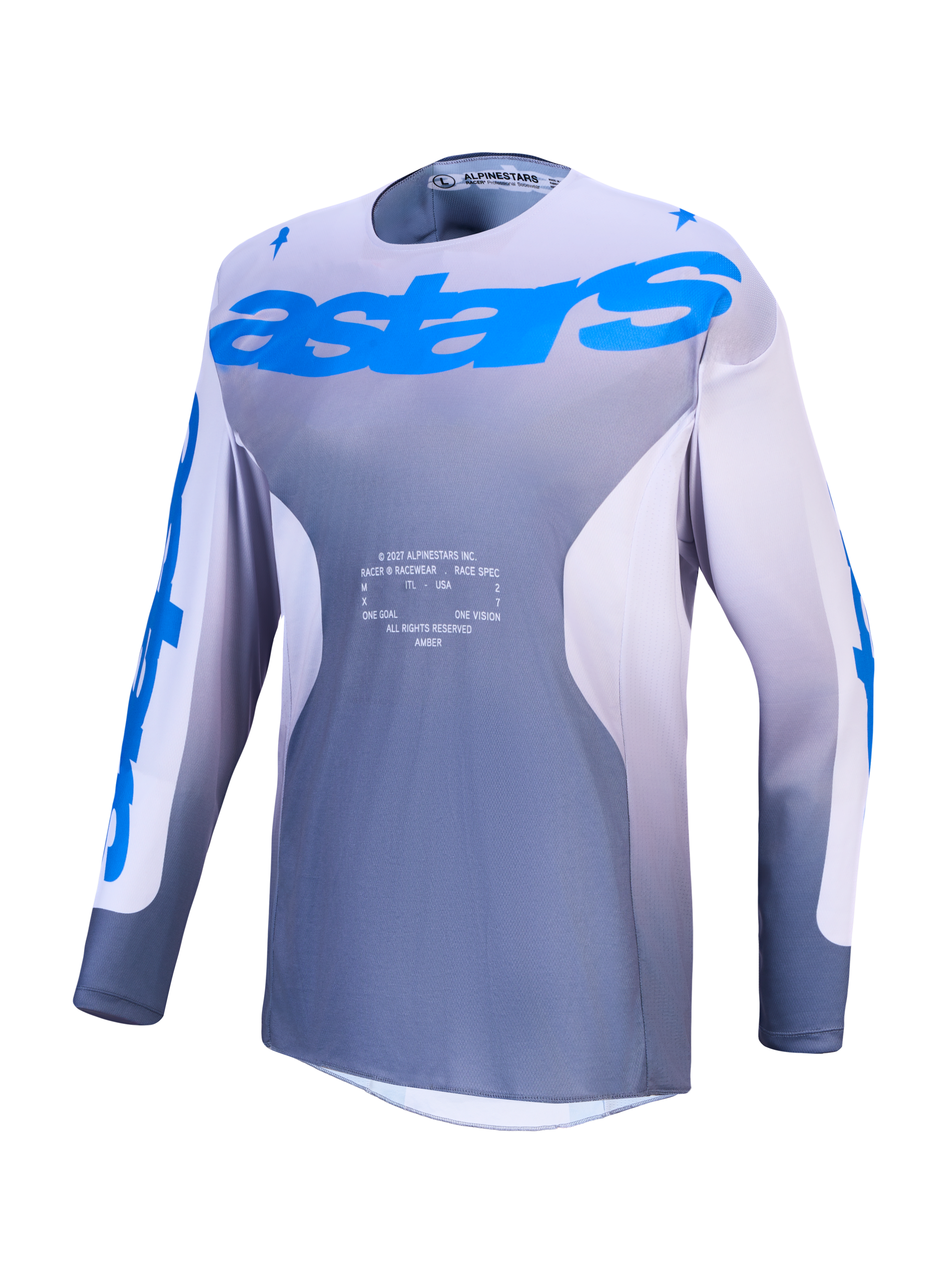 Alpinestars Racer Amber, jersey de motocross para hombre, gris y azul, polifabricado ventilado que absorbe la humedad