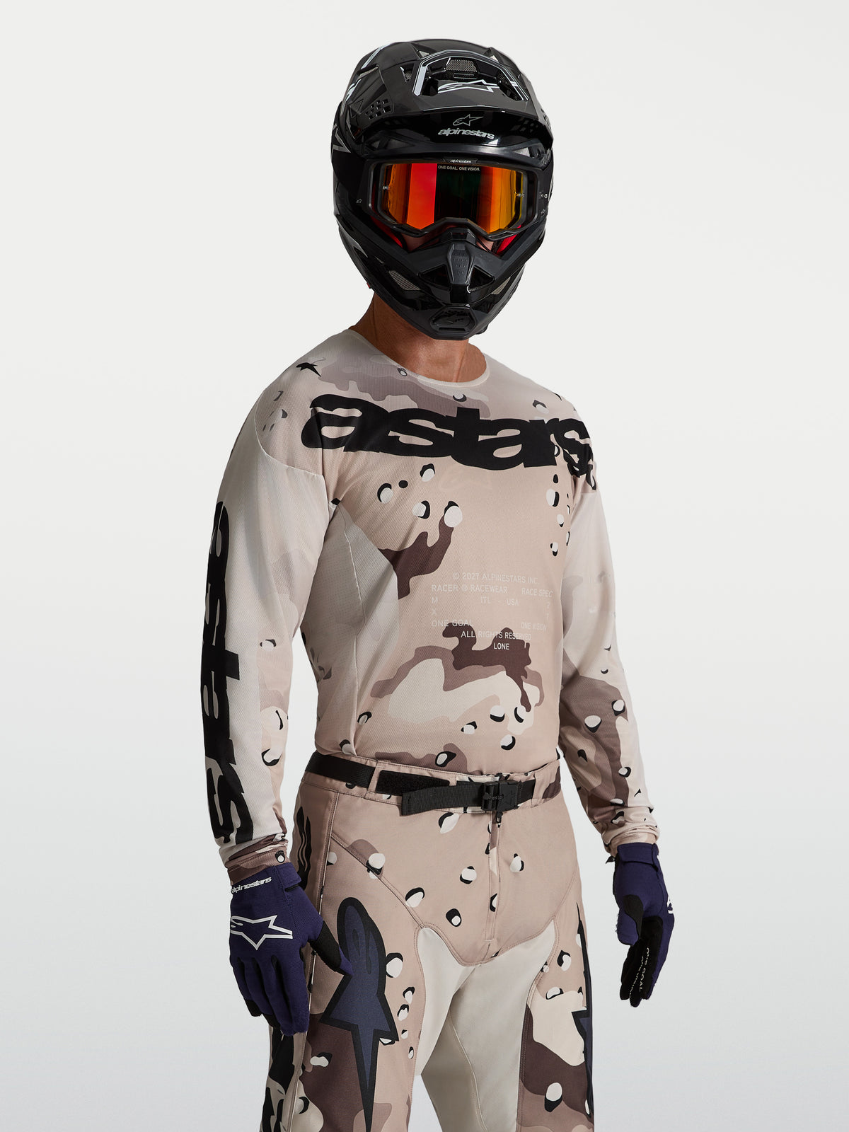 Alpinestars Jersey Racer Lone, jersey de motocross para hombre, camuflaje beis y negro, polifabricado transpirable y ligero.