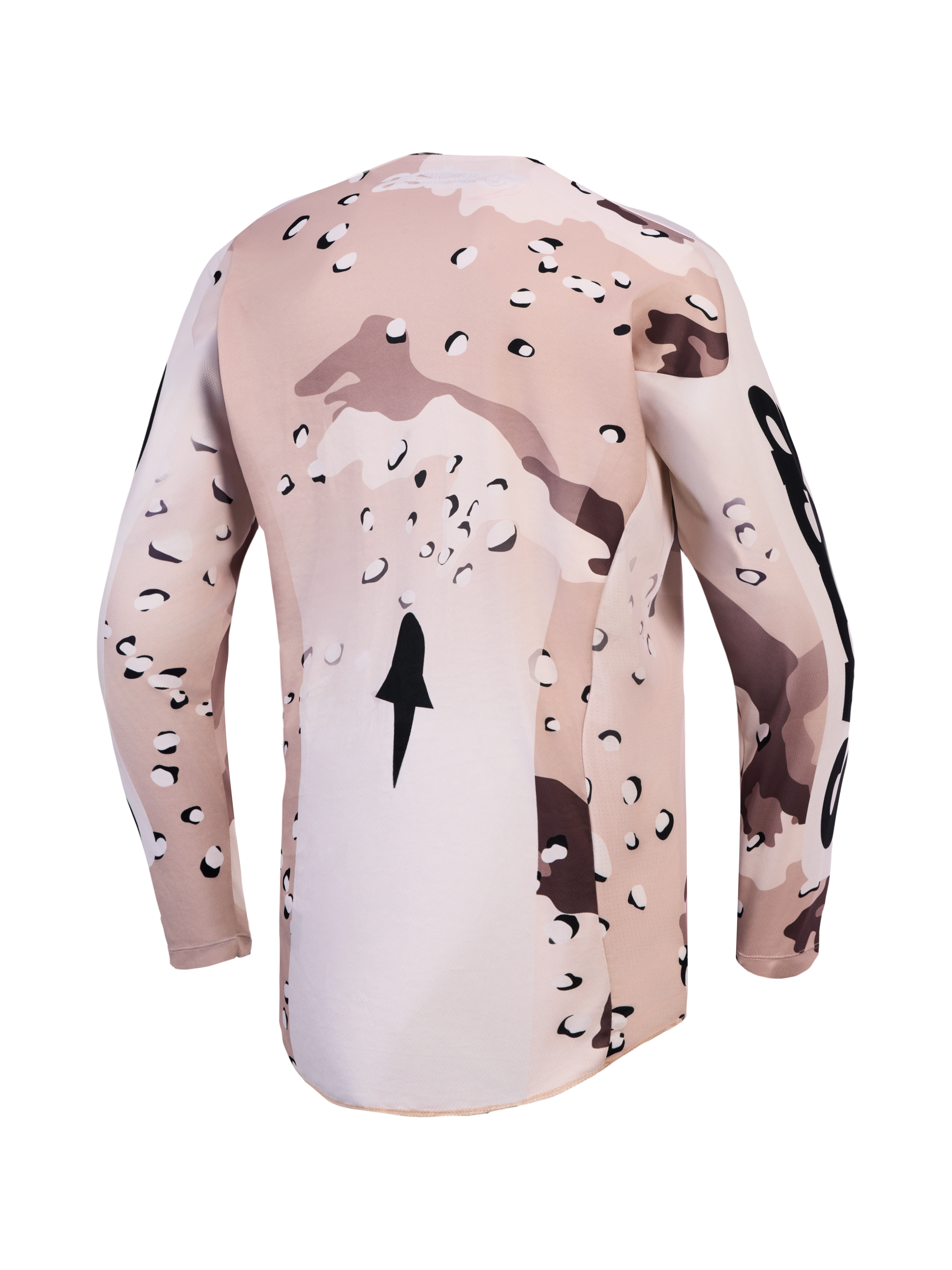 Alpinestars Racer Lone Jersey, vista trasera en camuflaje desierto, tejido transpirable y faldón alargado para motocross