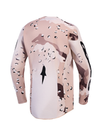 Alpinestars Jersey Racer Lone, jersey de motocross para hombre, camuflaje desierto y negro, vista trasera con dobladillo trasero extendido para mayor cobertura.