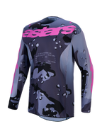 Alpinestars Jersey Racer Lone, jersey de motocross para hombre, gris camuflaje y morado, polifabricado que absorbe la humedad