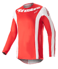 Alpinestars Techstar Arch Jersey 2023, jersey de motocross, rojo Mars y blanco, logotipo de Alpinestars blanco en el pecho, tejido deportivo perforado, manga larga con detalles blancos, diseño deportivo para carreras off-road