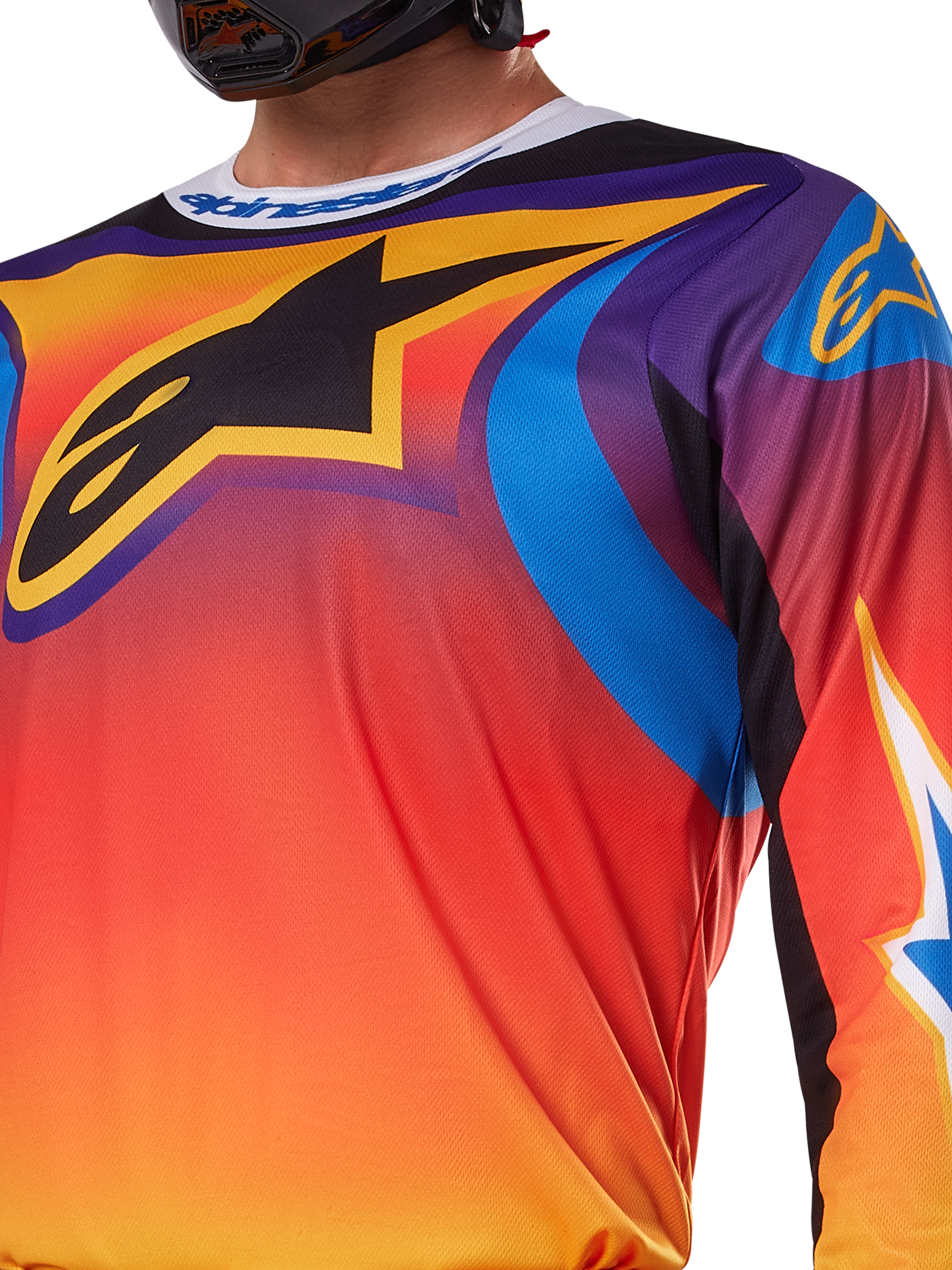 Alpinestars 2025 Fluid Wurx Jersey, diseño multicolor en blanco y naranja, jersey de motocross de manga larga, ajuste atlético relajado, politejido que absorbe la humedad para rendimiento off-road