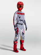 Alpinestars Jersey Racer Air Lone, jersey de motocross para hombre, gris camuflaje y rojo fuego, malla transpirable
