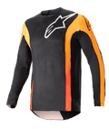 Alpinestars Techstar Sein Jersey 2023, jersey de motocross de manga larga, negro con detalles en naranja vibrante, logo blanco de Alpinestars en el pecho, tejido de malla ligero y transpirable, ajuste atlético de competición