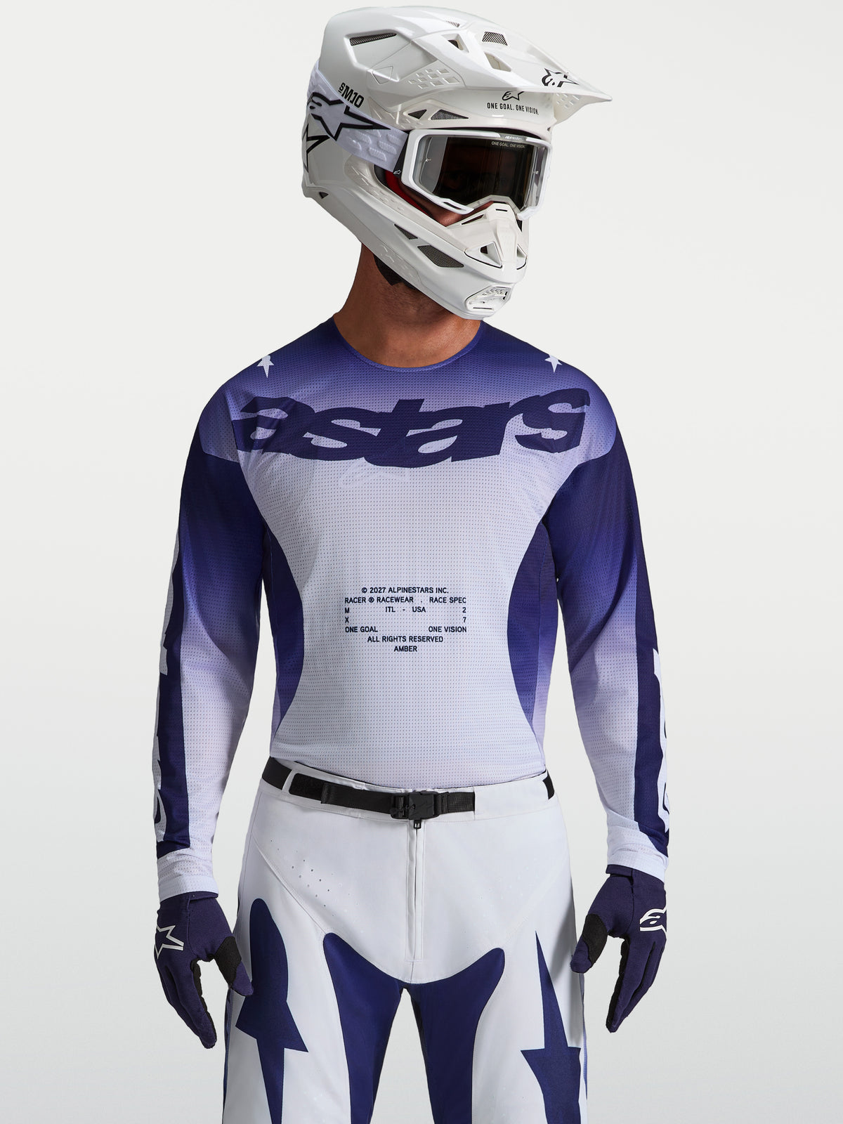 Jersey Alpinestars Racer Air Amber, para motocross, de hombre, azul y blanco, con malla ligera y transpirable
