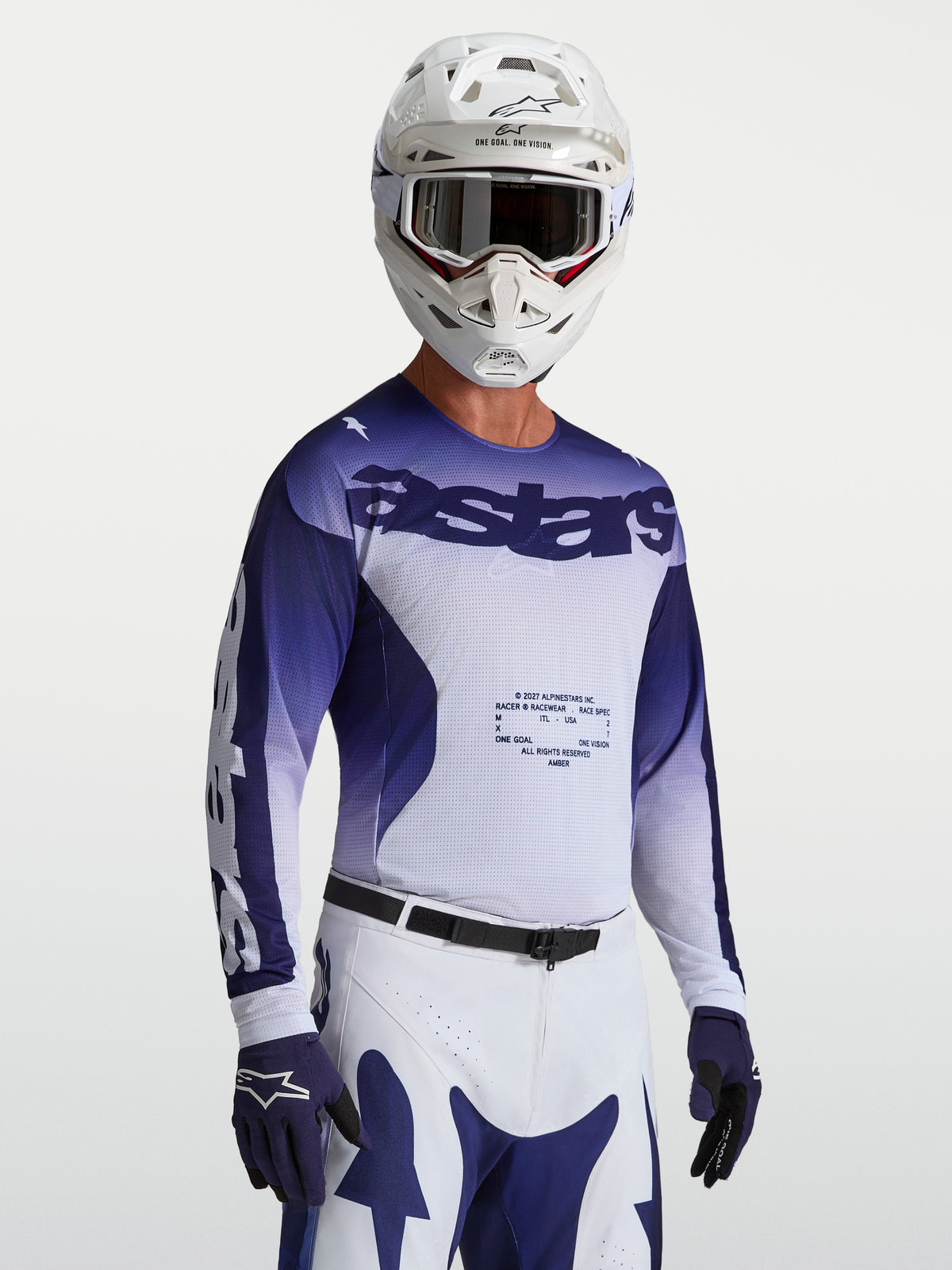 Alpinestars Jersey Racer Air Amber, jersey de motocross para hombre, azul y blanco, malla ventilada de alto flujo de aire.