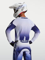 Alpinestars Jersey Racer Air Amber, jersey de motocross para hombre, azul y blanco, vista trasera con malla ventilada