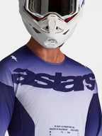 Alpinestars Racer Air Amber, jersey de motocross para hombre, azul y blanco, malla con logo Astars, modelo con casco