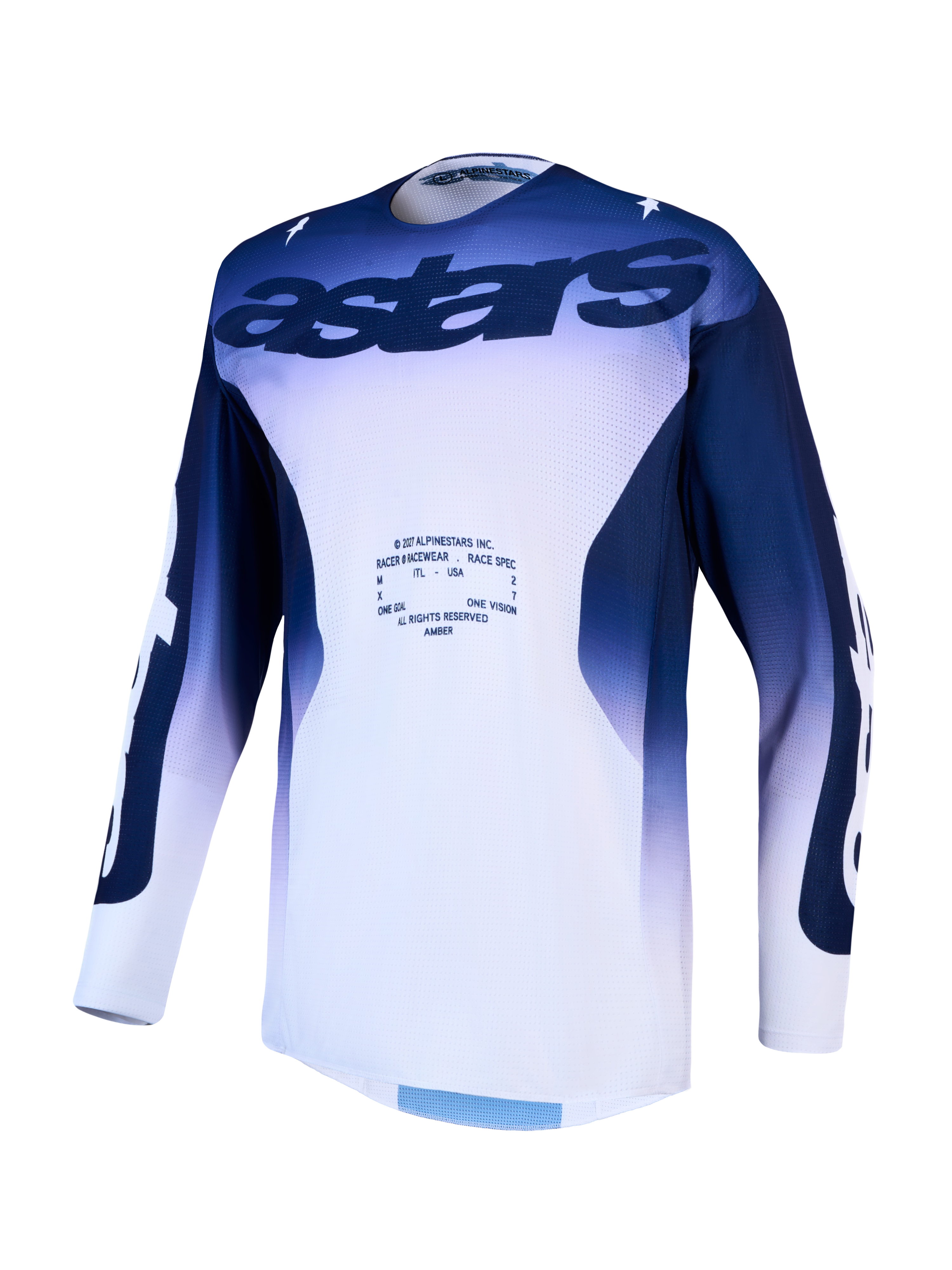 Alpinestars Jersey Racer Air Amber, jersey de motocross para hombre, azul y blanco, malla ventilada para máximo flujo de aire