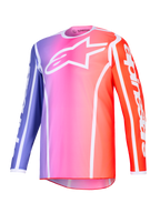 Alpinestars 2026 Fluid Apex Jersey, jersey de motocross, degradado púrpura, rosa y naranja con detalles blancos, logotipo de Astars blanco en el pecho y marca en las mangas, polifabric ligero de alto rendimiento para carreras off-road