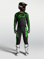 Jersey Fluid Apex V2 y conjunto Fluid Apex V2 de Alpinestars, equipo de motocross para hombre, negro y verde flúor, con pantalones y botas blancas para off-road