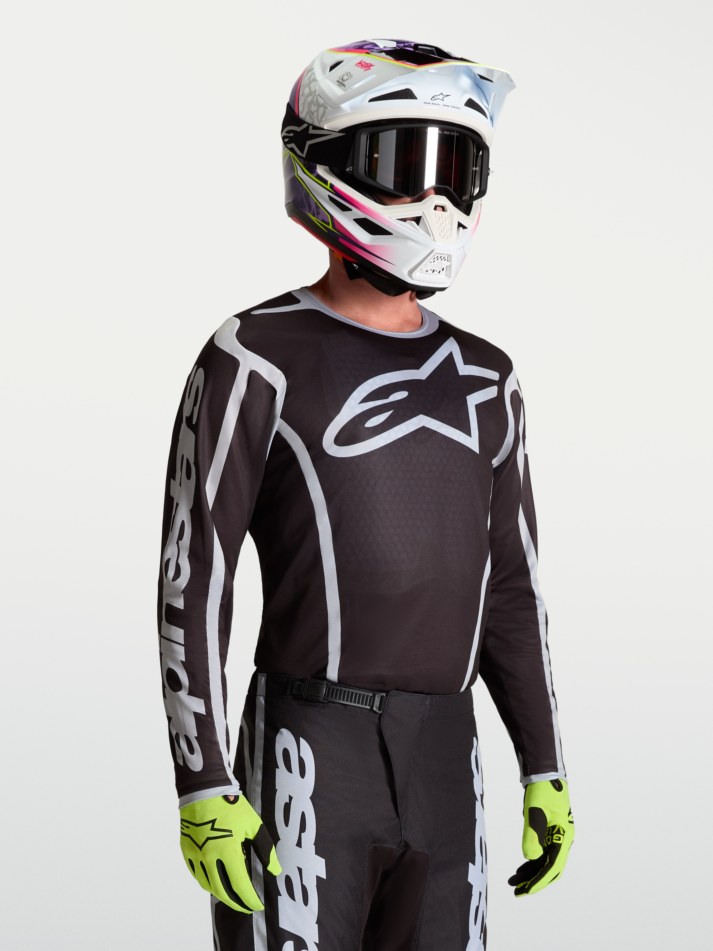 Alpinestars Jersey Fluid Apex V2, jersey de motocross para hombre, negro y plateado, polifabricado técnico transpirable