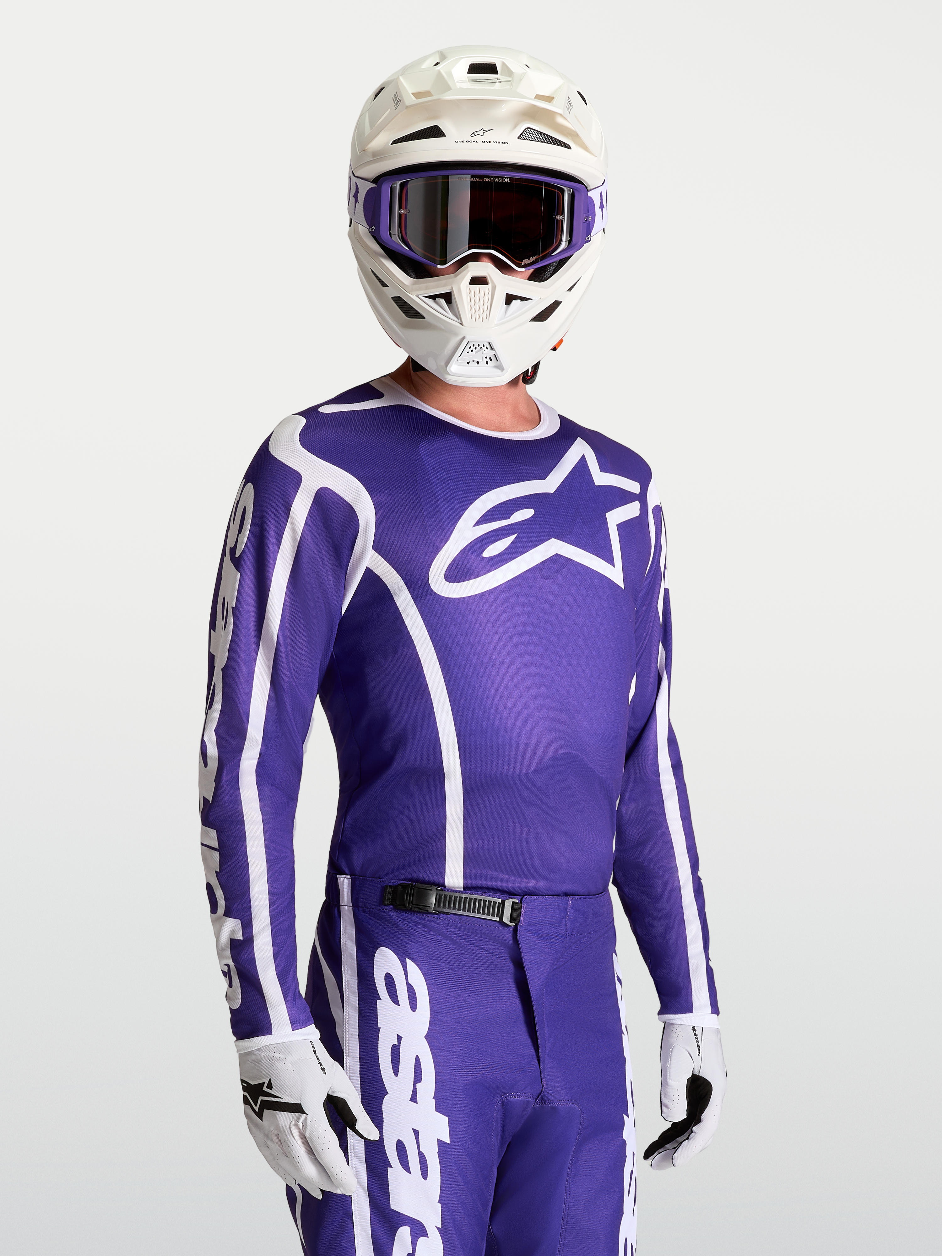 Jersey Alpinestars Fluid Apex V2 de motocross para hombre, azul profundo y blanco, tejido técnico transpirable.