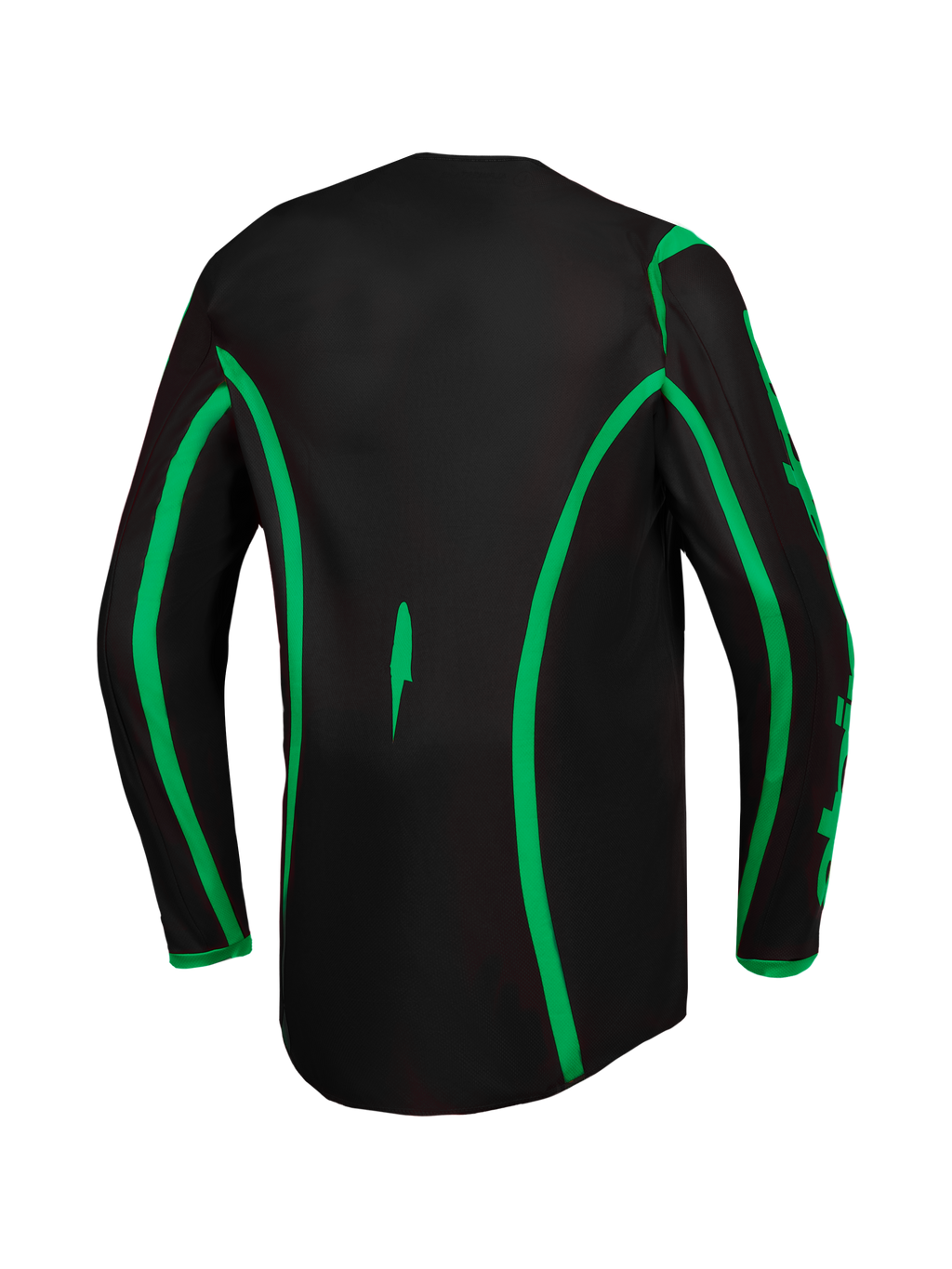 Jersey Alpinestars Fluid Apex V2, jersey de motocross para hombre, negro y verde flúor, con cobertura trasera extendida.