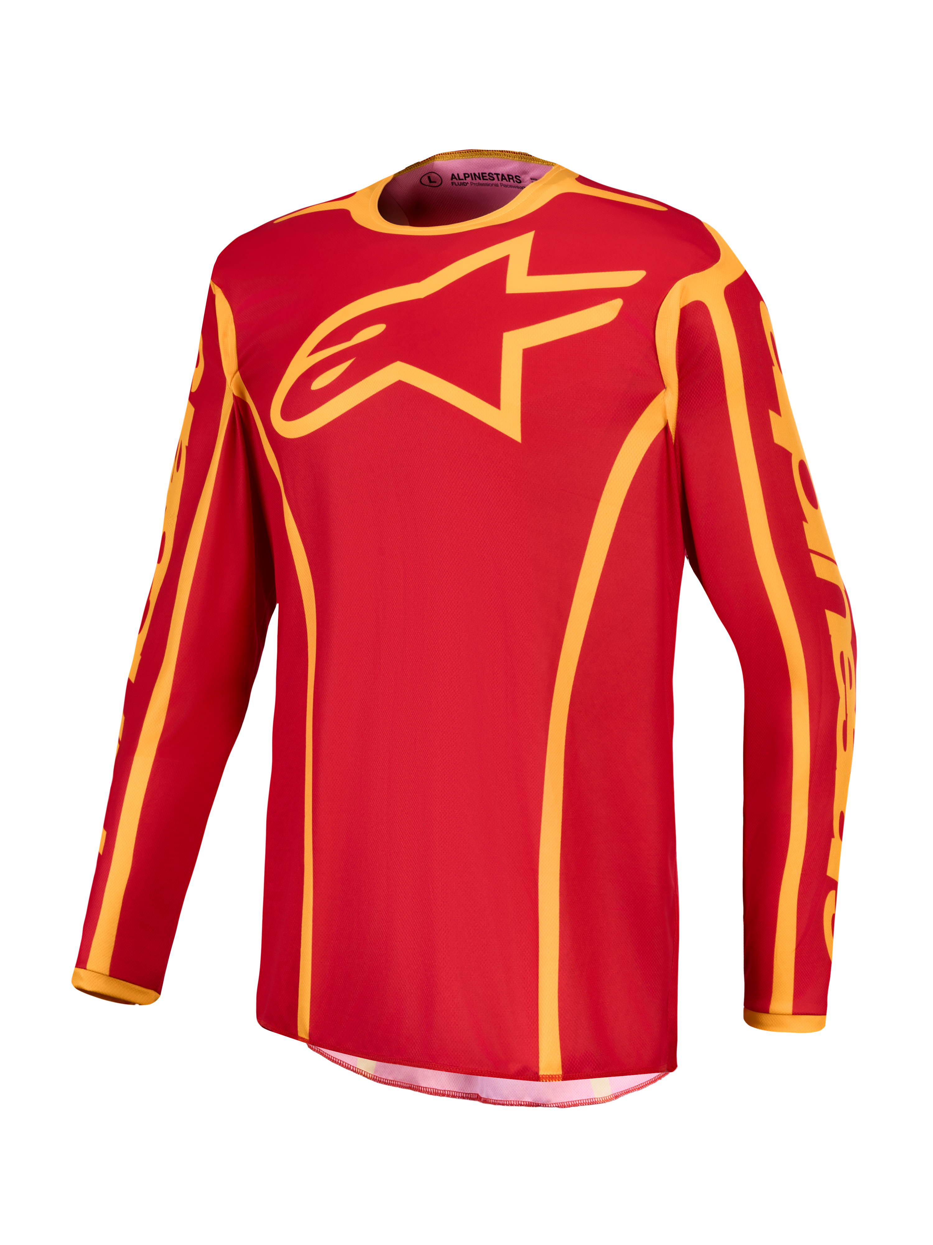 Alpinestars Jersey Fluid Apex V2, jersey de motocross de hombre, rojo y dorado, tejido transpirable y ajuste deportivo