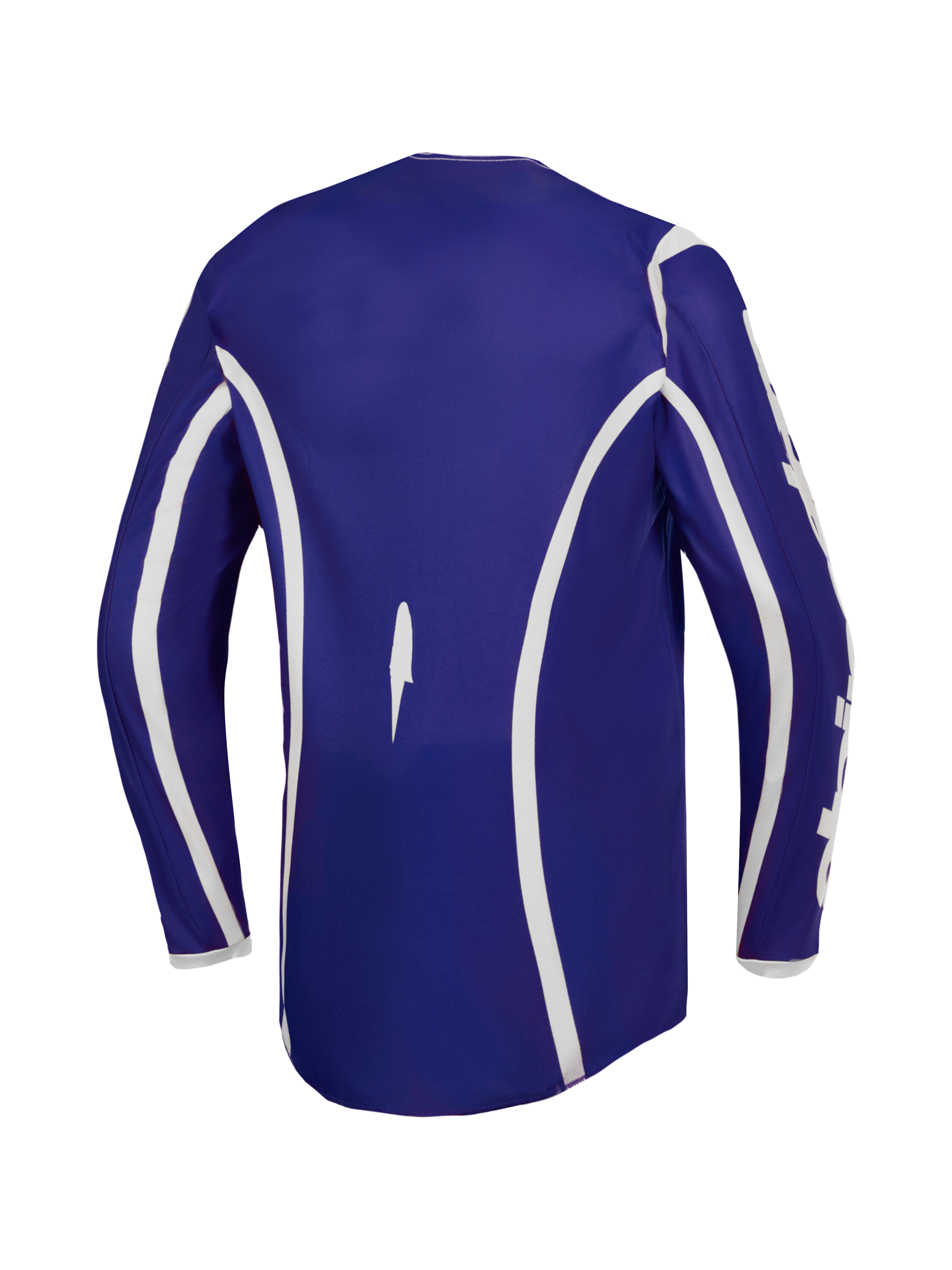 Jersey Alpinestars Fluid Apex V2 de motocross para hombre, azul y blanco, con parte trasera extendida y tejido transpirable.