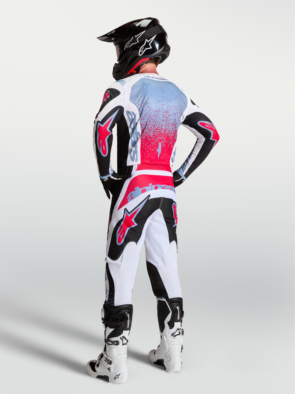 Jersey Alpinestars Fluid Drag, equipo de motocross para hombre, negro y rojo fluo, tejido transpirable, vista trasera