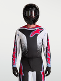 Alpinestars jersey Fluid Drag, jersey de motocross para hombre, negro y blanco con detalles en rojo fluorescente.