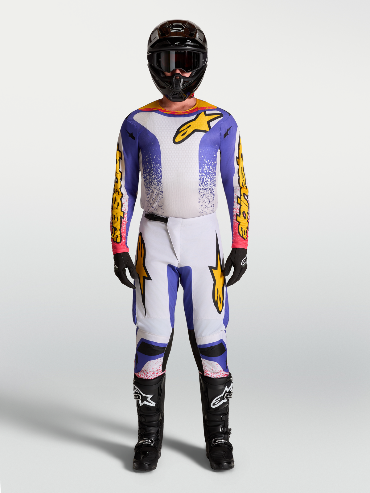 Alpinestars Jersey Fluid Drag y conjunto Fluid Drag Gear Set, equipo de motocross para hombre, azul y dorado, textil elástico