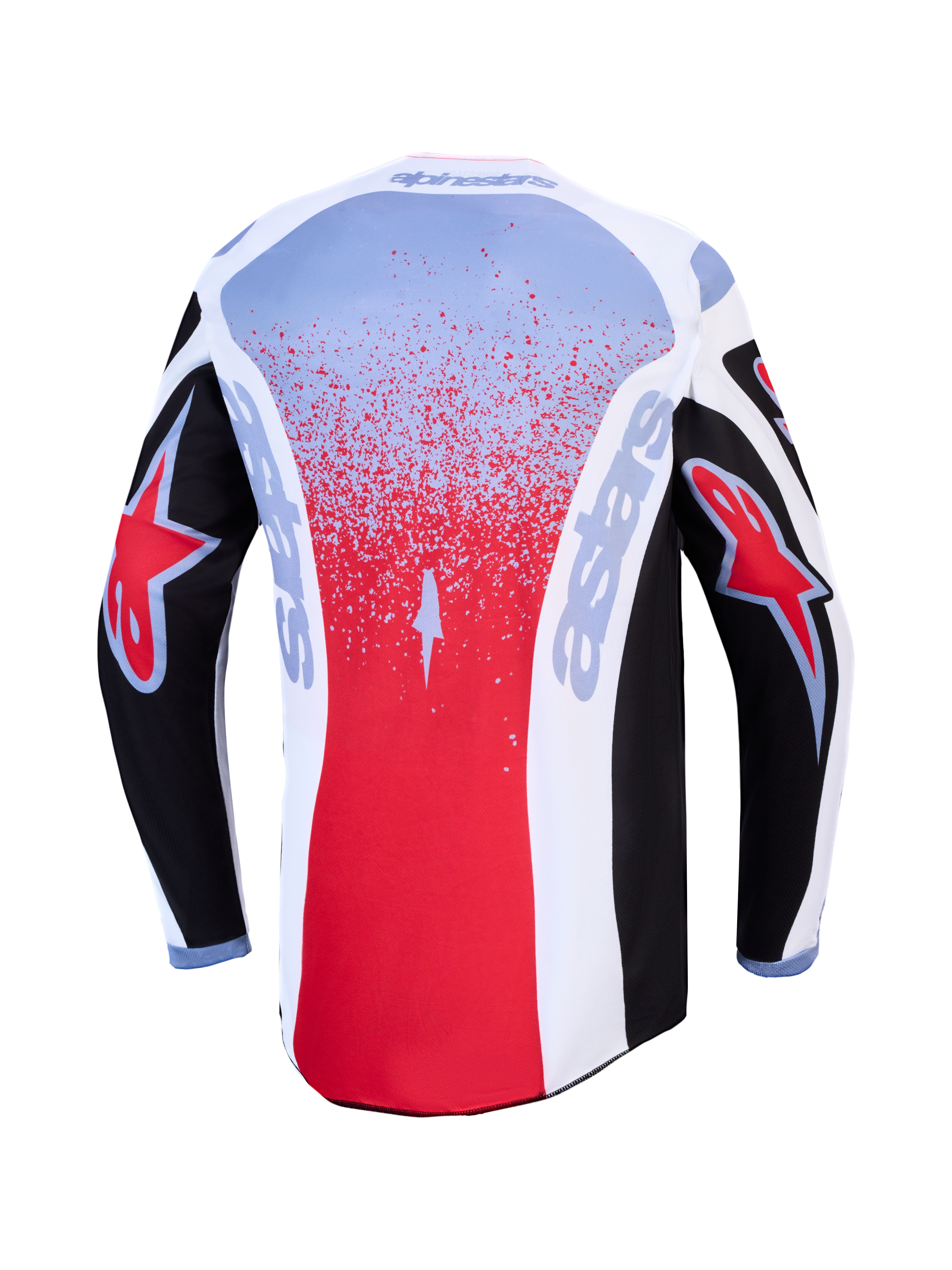 Alpinestars Fluid Drag, jersey de motocross para hombre, negro, rojo y blanco, tejido transpirable con corte trasero largo.