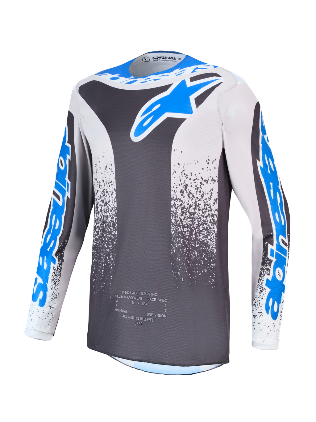 Alpinestars Fluid Drag, jersey de motocross para hombre, gris y azul, polifabricado transpirable para conducción off-road