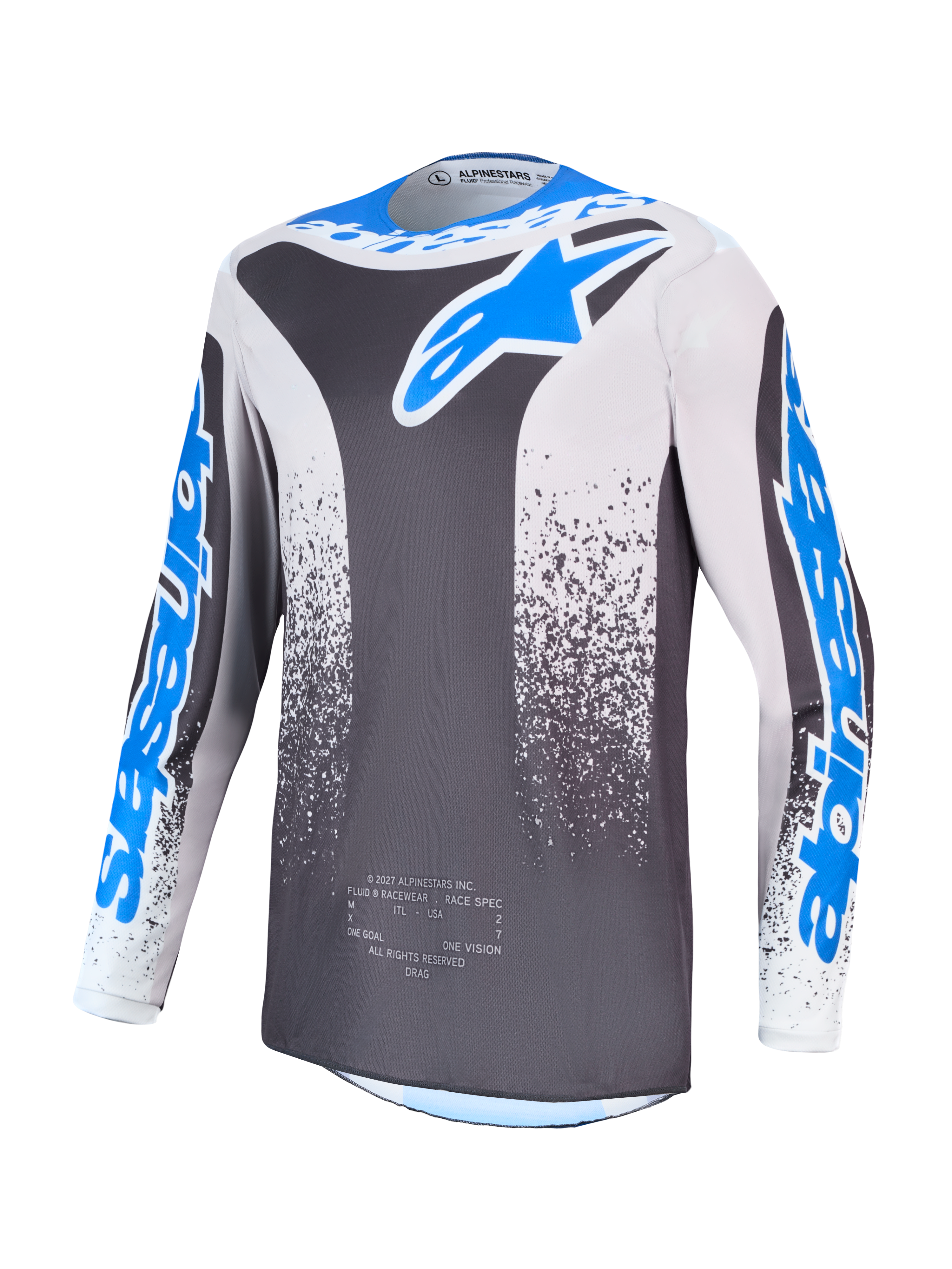 Alpinestars Fluid Drag, jersey de motocross para hombre, gris y azul, polifabricado transpirable para conducción off-road