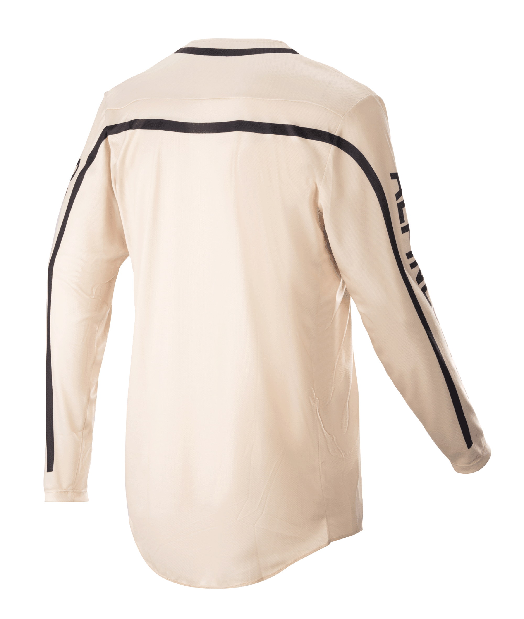 Alpinestars 2023 Racer Found Jersey, jersey de motocross, Mountain (marrón), vista trasera, con franjas negras en los hombros y a lo largo de las mangas, corte ergonómico con la parte trasera más larga para mayor cobertura al pilotar