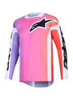 Jersey Alpinestars Racer Air Portl 2026, jersey de motocross con degradado multicolor en rosa, morado y naranja, gran logotipo Astars negro en el pecho, paneles laterales blancos, tejido de malla transpirable de manga larga y un corte trasero extendido.
