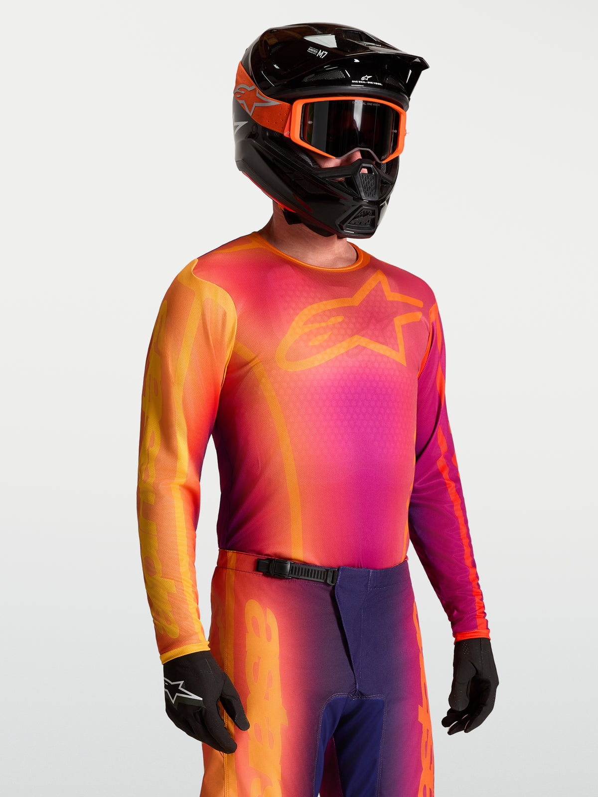 Alpinestars Fluid Kepler, jersey de motocross para hombre, morado y naranja, polifabricado que absorbe la humedad.