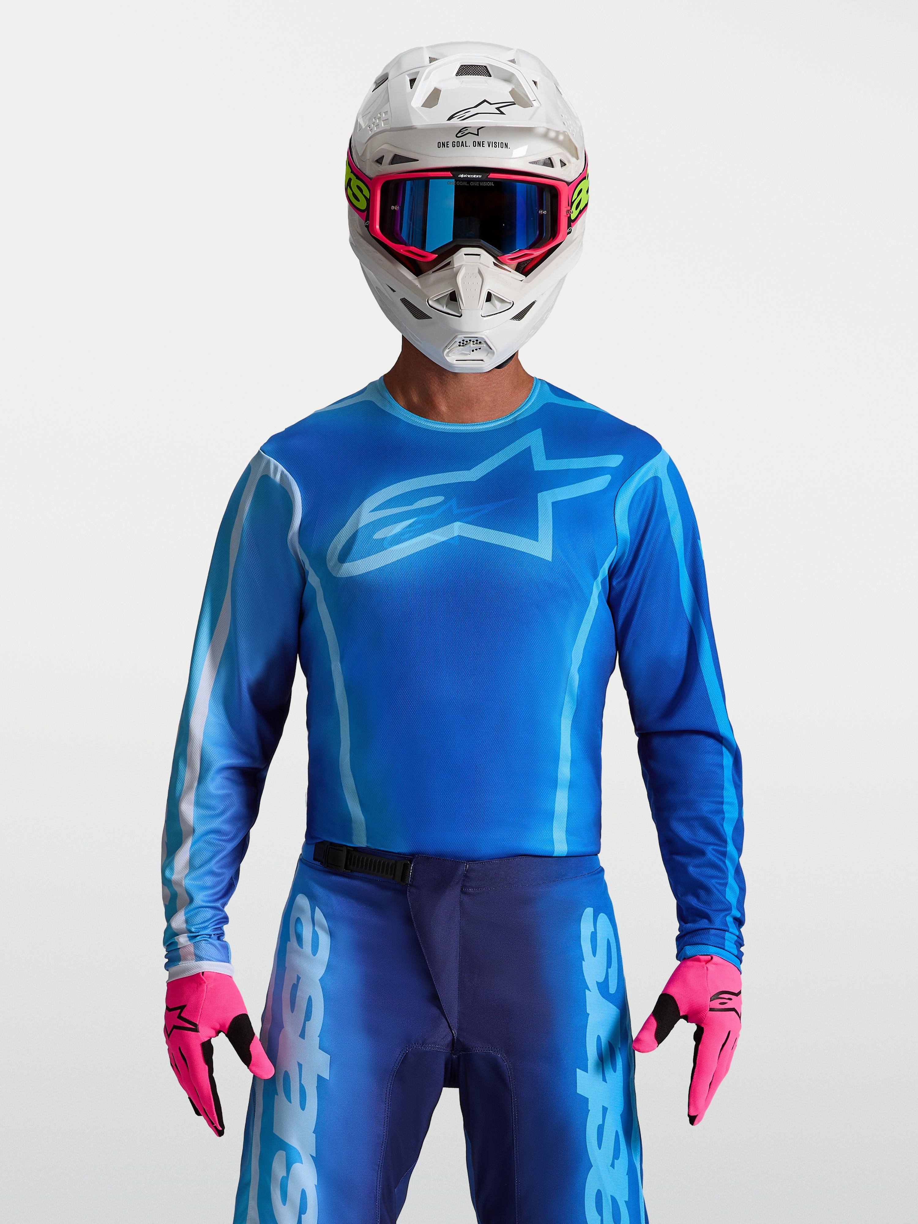 Jersey Alpinestars Fluid Kepler, jersey de motocross para hombre, azul, politejido ligero y ajuste ergonómico para off-road.