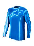 Alpinestars Fluid Kepler 2027, jersey de motocross azul con tejido que evacua la humedad y gran logotipo de estrella