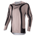 Alpinestars 2024 Fluid Lurv Jersey, jersey de motocross, Mud Black, con paneles gráficos negros curvos y logotipo central de Alpinestars, tejido de poliéster ligero y transpirable para un alto rendimiento todoterreno