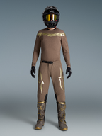 Alpinestars Supertech Air Gold, jersey y pantalones de motocross para hombre, marrón y dorado, con malla ventilada.