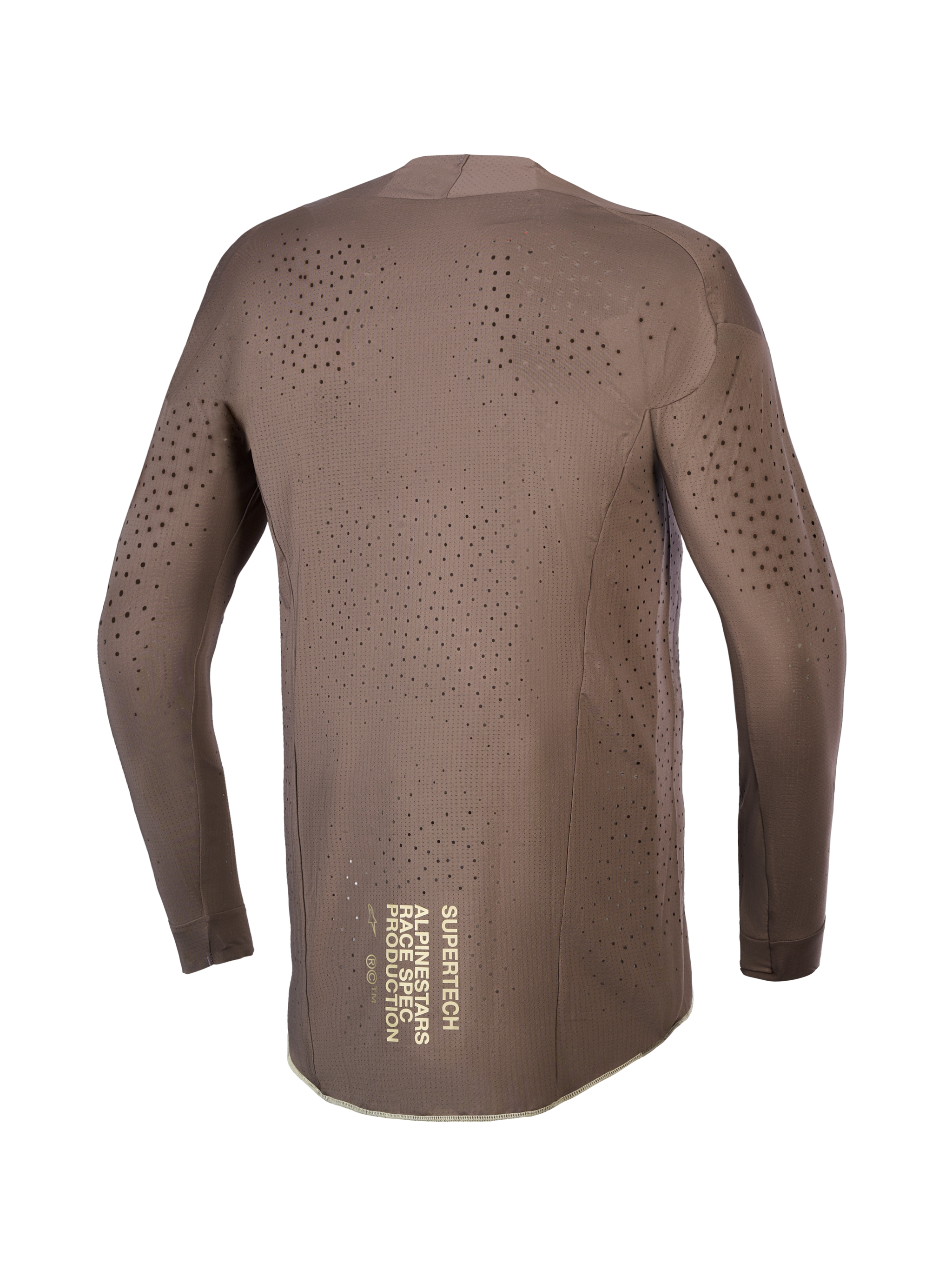 Alpinestars Camiseta Supertech Air Gold Edición Limitada, jersey de motocross para hombre, marrón con gráfico dorado en la espalda, ventilación láser y malla ultraligera