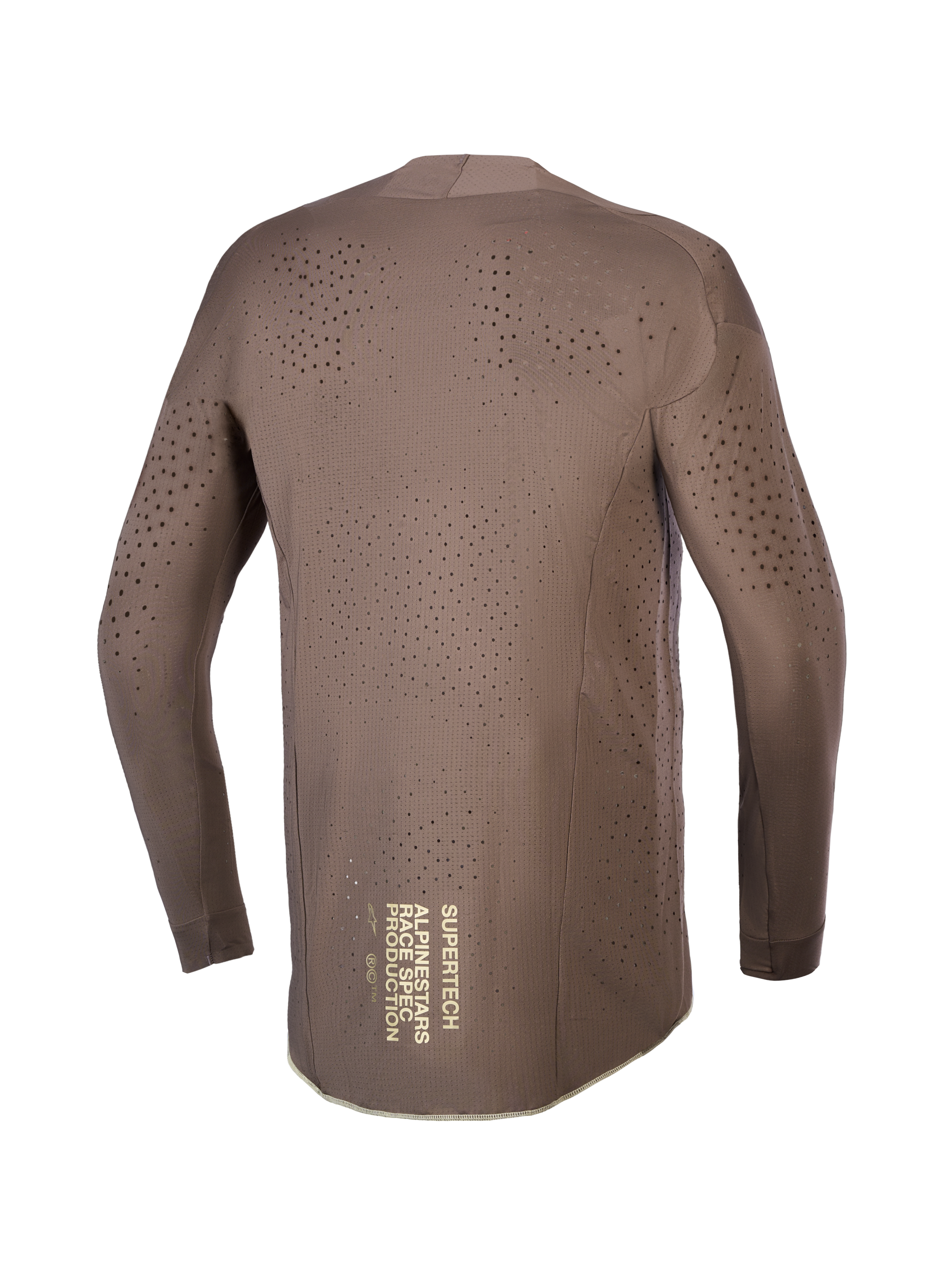 Alpinestars Camiseta Supertech Air Gold Edición Limitada, jersey de motocross para hombre, marrón con gráfico dorado en la espalda, ventilación láser y malla ultraligera