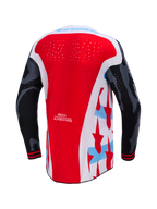 Jersey Techstar Beast Coast Edición Limitada, vista trasera roja y blanca con mangas negras y perforaciones láser.