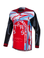 Jersey Techstar Beast Coast Edición Limitada, motocross, rojo, azul y blanco con mangas negras y tejido técnico ventilado.