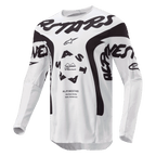 Alpinestars Racer Hana Jersey 2024, jersey de motocross, blanco y negro, con logotipo de Alpinestars en el pecho, logo circular ASTARS y paneles de malla técnica para rendimiento todoterreno