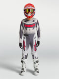 Alpinestars Supertech Swan juvenil 2027, conjunto de motocross gris y blanco con detalles rojos para carreras.