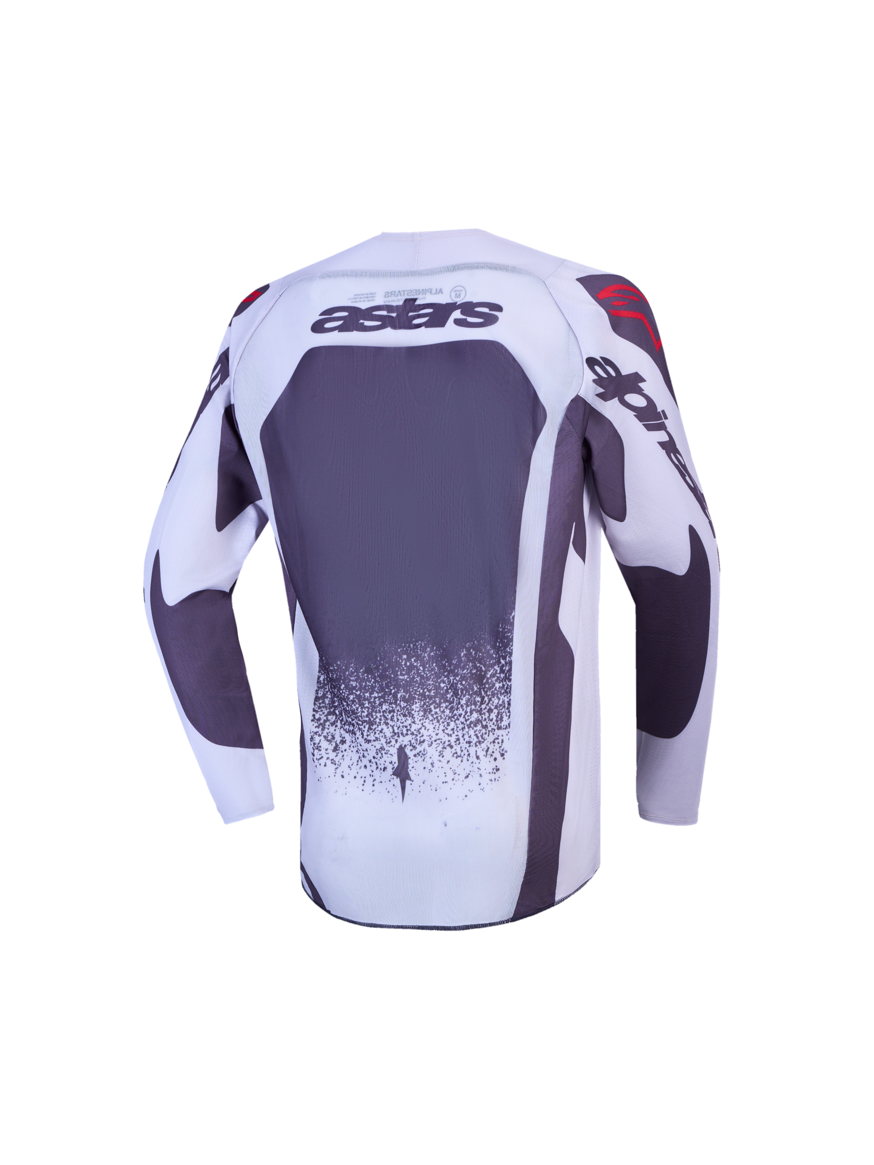 Alpinestars Youth Supertech Swan Jersey, jersey de motocross juvenil, vista trasera, blanco y gris, confeccionado en malla elástica transpirable para alto rendimiento