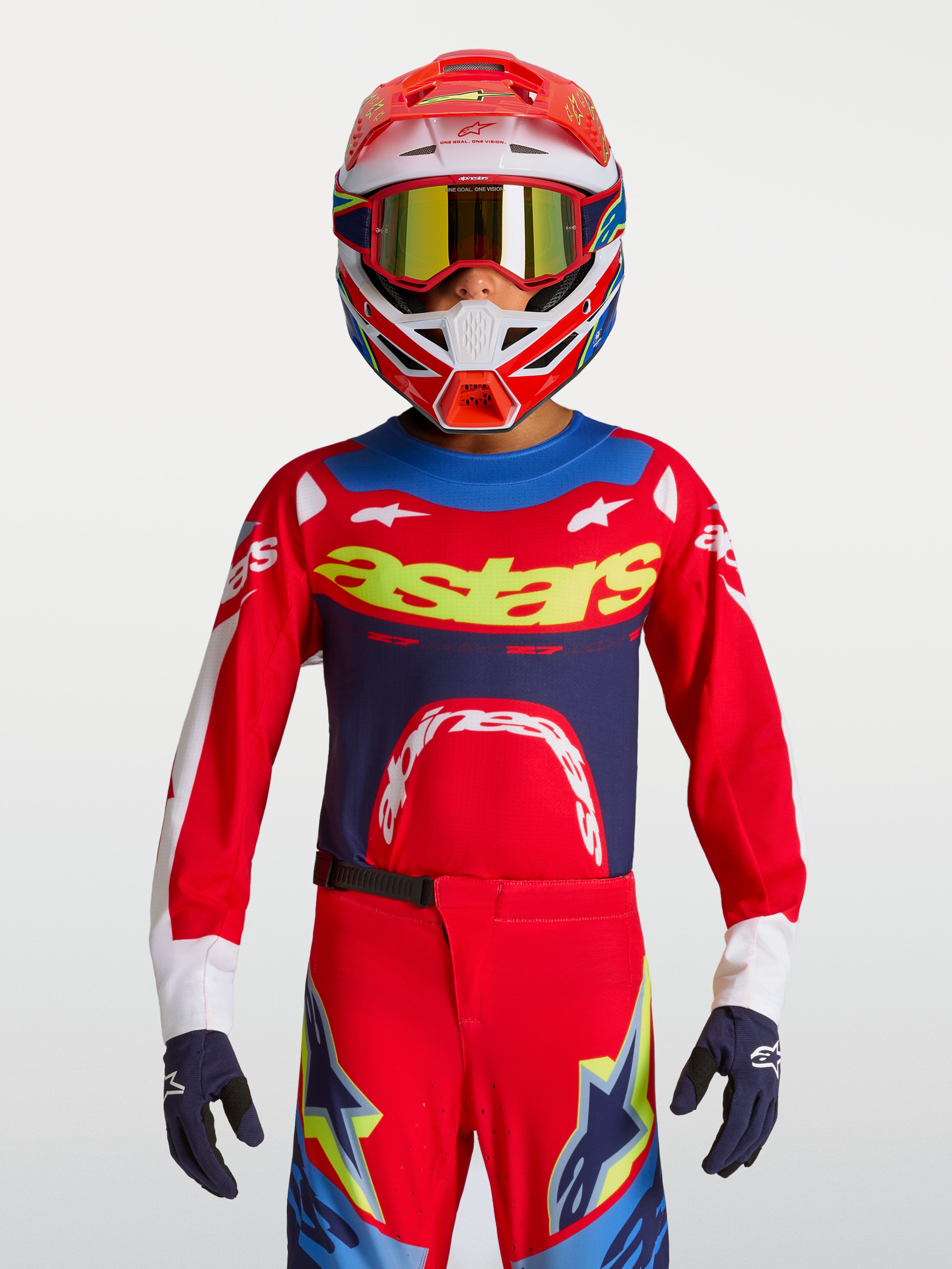 Jersey Alpinestars Supertech Dyna juvenil 2027, equipo de motocross rojo y azul marino con malla elástica transpirable