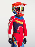 Jersey Supertech Dyna juvenil de Alpinestars, equipo de motocross rojo y azul marino, malla técnica ligera de competición.