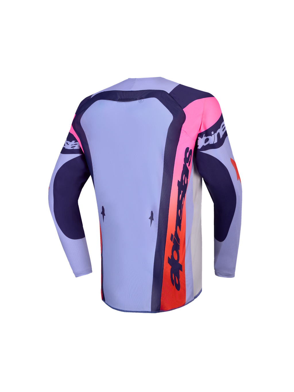 Alpinestars Jersey Supertech Dyna Juvenil 2027, jersey de motocross morado y rosa, vista trasera con parte trasera extendida