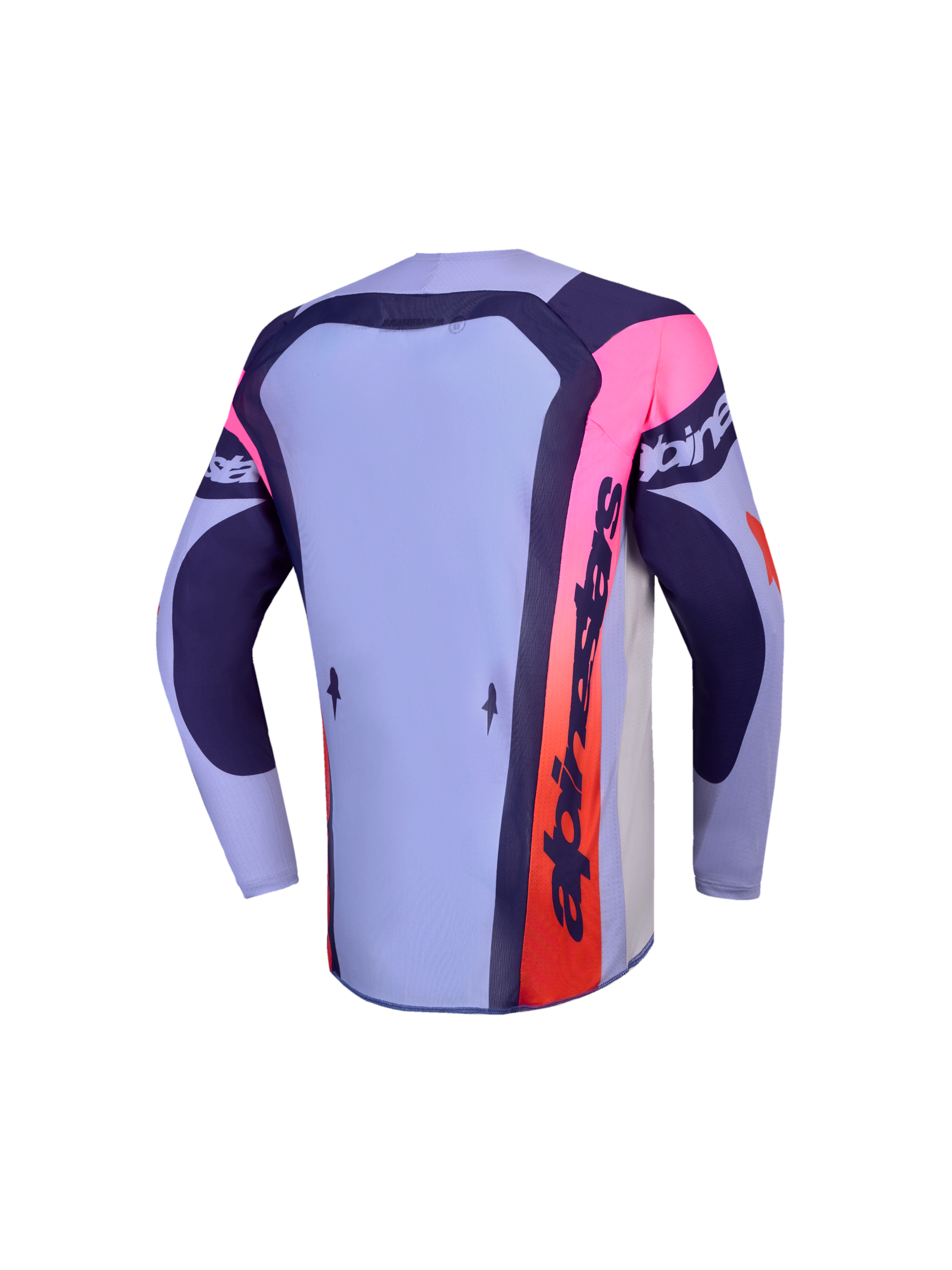 Alpinestars Jersey Supertech Dyna Juvenil 2027, jersey de motocross morado y rosa, vista trasera con parte trasera extendida