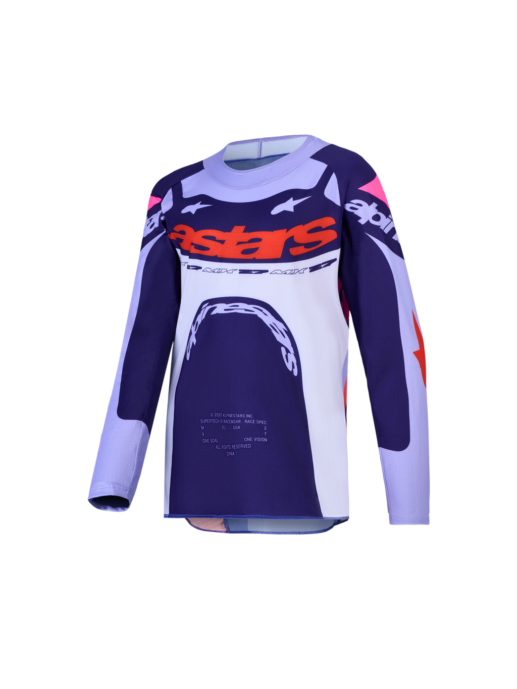 Alpinestars Jersey Supertech Dyna Juvenil, jersey de carreras de motocross, azul marino y blanco con detalles naranja, equipamiento off-road juvenil